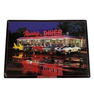 Vintage Muscle Mania Classic Car Tin Photo Poster Man Cave Garage Shop EUC